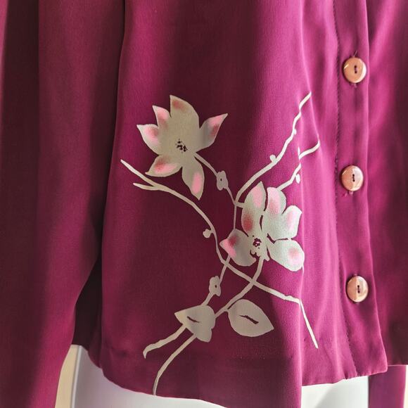 Leslie Belle Petite Purple Long Sleeve Blouse Size L Floral Grandmacore Mature - Picture 3 of 7